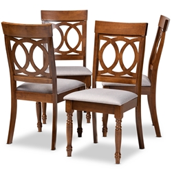 Baxton Studio Lucie Modern and Contemporary Grey Fabric Upholstered and Walnut Brown Finished Wood 4-Piece Dining Chair Set